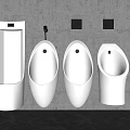 Modern White Ceramic Urinals In Various Designs Mounted On Gray Concrete Wall