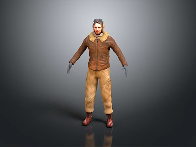 Man Wearing Brown Jacket Beige Pants And Red Shoes Standing Against Gray Background 3d model