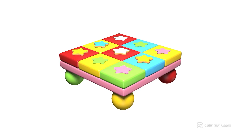 Colorful Playful Coffee Table Design With Square Blocks Star Patterns And Wheels 3d model 