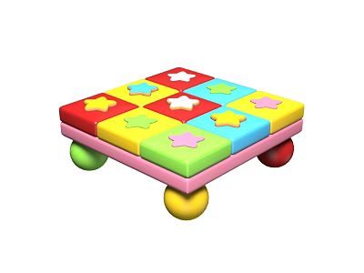 Colorful Playful Coffee Table Design With Square Blocks Star Patterns And Wheels 3d model