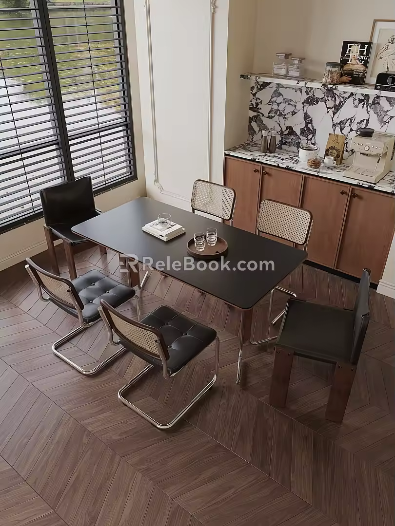 Middle Ancient Vintage Dining Table and Chair Combination 3d model