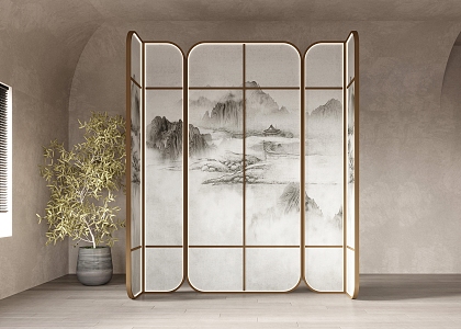 Modern new Chinese style screen partition screen partition 3d model