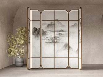 Modern new Chinese style screen partition screen partition 3d model