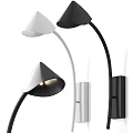 Modern Black And White Wall Lamps With Curved Arm And Conical Shade Design