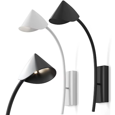 Modern Black And White Wall Lamps With Curved Arm And Conical Shade Design 3d model