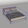 Modern Double Bed With Brown Headboard White Mattress Gray Blanket And Patterned Pillows 3d model
