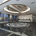 Elegant Hotel Lobby with Ornate Circular Ceiling Geometric Floor and Marble Reception Desk