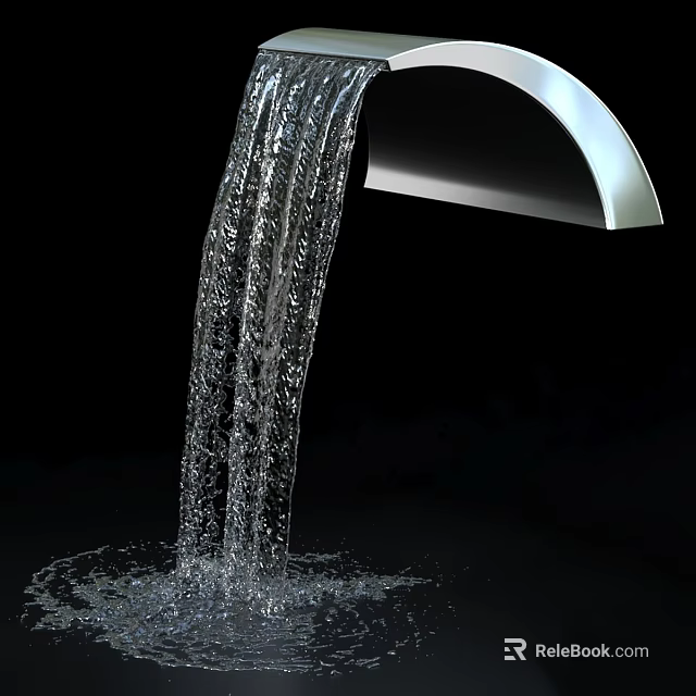 Modern Sleek Faucet With Flowing Water Stream And Clear Water Droplets 3d model 