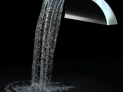 Modern Sleek Faucet With Flowing Water Stream And Clear Water Droplets 3d model