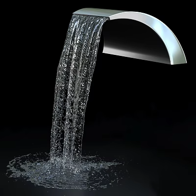 Modern Sleek Faucet With Flowing Water Stream And Clear Water Droplets 3d model