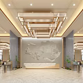 Luxurious Hotel Lobby With Textured Wall Multi Layer Chandelier Marble Floor And Reception Desk