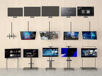 Multiple TVs Display Screens With Wall Mounts And Floor Stand Designs 3d model