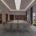 Modern Bright Conference Room Interior With Long Table White Chairs And Large Screen 3d model