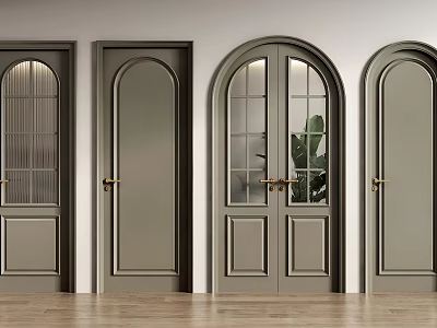 Modern Gray Hinged Doors With Glass Panels And Metal Handles In Home Interior 3d model