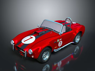 Red Vintage Convertible Sports Car With Number 7 And Open Top Design 3d model