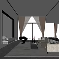 Modern Living Room Interior Design With Large Windows Gray Sofa Black Chair And Coffee Table