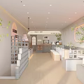 Modern Bubble Tea Shop Interior With Green Plants Seating Area And Decorative Counter
