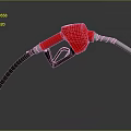Red Fuel Nozzle With Flexible Black Hose And Metal Spout In Fuel Station Equipment