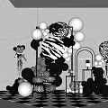 Mommy to Be Party Decor With Zebra Print Balloons Gray White Frame And Checkerboard Floor
