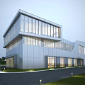 Modern Multi Storey Office Building With Glass Curtain Wall And Landscaped Lawn