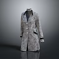 Fashionable Long Checkered Coat With Collar Black Trim And Button Details