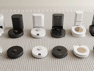 Smart Robotic Cleaning Machines With Multiple Styles Colors And Charging Bases 3d model