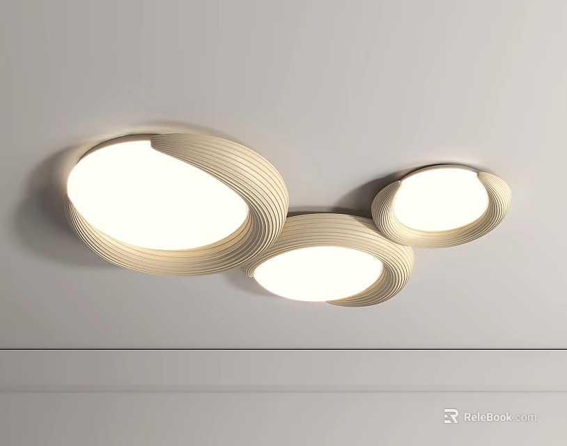 Modern Three Circular Ceiling Lights with Wave Design and White Shade for Home Interior 3d model