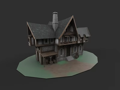 Traditional European Style Architecture Featuring Steep Roof Chimney And Stone Porch Steps 3d model