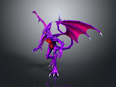 Detailed Purple Mythical Fantasy Creature With Dragon Wings Sharp Claws And Red Underbelly 3d model