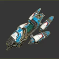 Futuristic Blue And White Cosmic Spaceship With Sleek Structure And Thruster Details