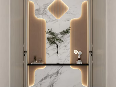 Luxurious Elevator Hallway With Marble Wall And Lighting 3d model