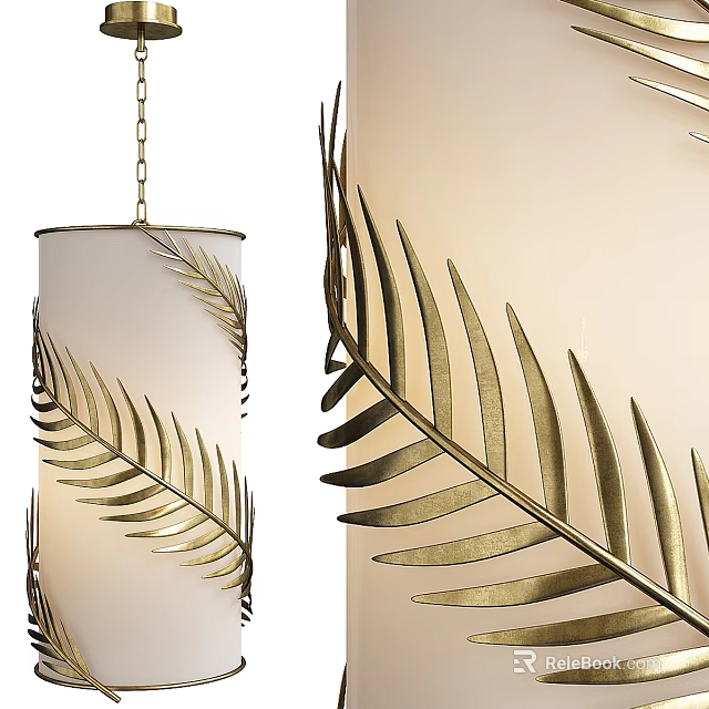Elegant Golden Leaf Chandelier With White Shade And Modern Design Elements 3d model 