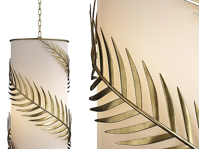 Elegant Golden Leaf Chandelier With White Shade And Modern Design Elements 3d model