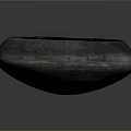 Antique Hand Carved Black Stone Bowl Sculpture With Cracked Surface Patterns Design