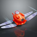 Orange Toy Passenger Plane with Transparent Wings on Dark Background with Reflection 3d model
