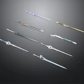 Various Stylish Swords With Decorative Designs And Colorful Handles On