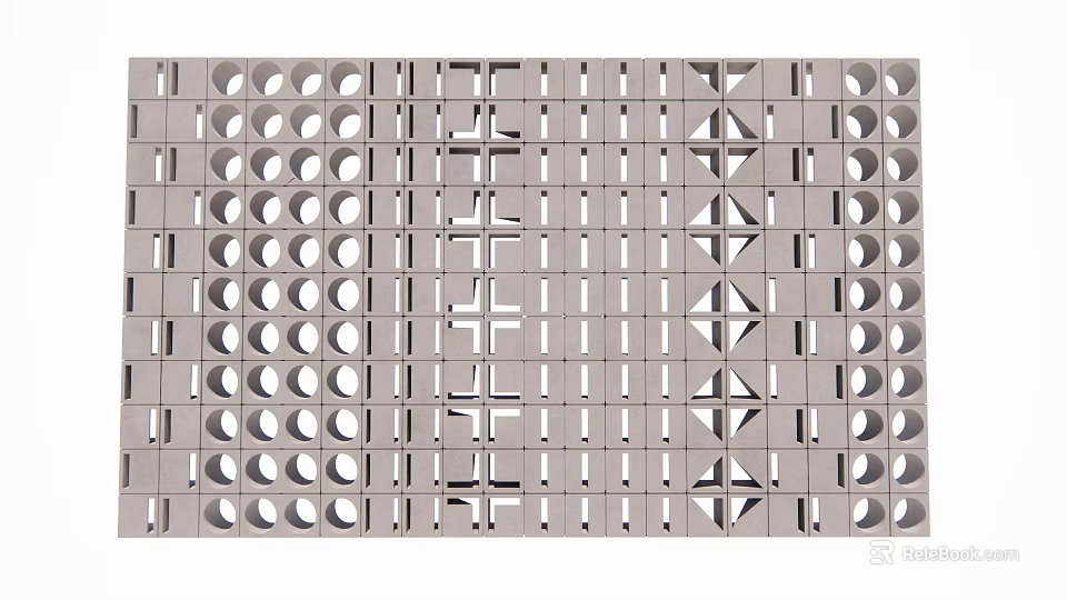 Modern Architectural Building Facade With Geometric Patterns Circular Holes Cross And Triangular Motifs 3d model