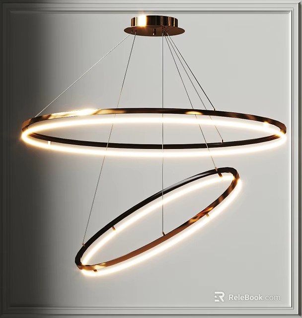 Modern Double Ring Chandelier With Illuminated Metal Frame For Interior Design 3d model 