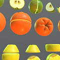 Assorted Fresh Fruits Green Oranges Lemons Whole and Sliced Display Varieties