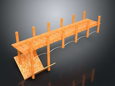 Wooden Architectural Bridge Structure With Arched Supports And Plank Deck Design 3d model