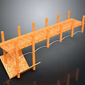 Wooden Architectural Bridge Structure With Arched Supports And Plank Deck Design 3d model