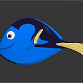 Smiling Blue Tropical Fish With Purple Back Yellow Fins And Tail And Pink Eyes