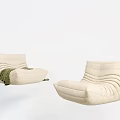Cream Bean Bag Chairs With Green Blanket And Modern Pleated Design For Living Room