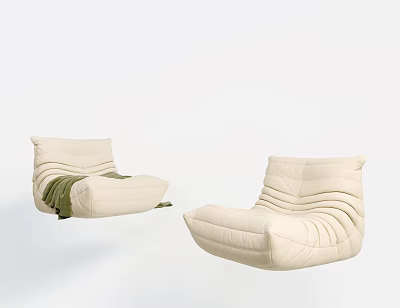 Cream Bean Bag Chairs With Green Blanket And Modern Pleated Design For Living Room 3d model