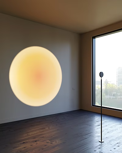 Round Yellow Decorative Floor Lamp Creating Warm Ambiance in Indoor Room with Window View 3d model