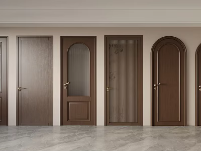 Various Stylish Wooden Swing Doors With Glass Panel Arch Top And Paneled Designs 3d model