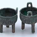 Antique Style Ceramic Vessels with Three Legs Double Handles and Intricate Decorative Patterns