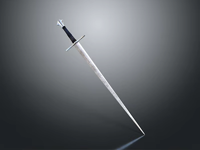 Traditional Medieval Sword With Engraved Blade Black Hilt And Metal Guard On Dark Background 3d model
