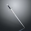 Traditional Medieval Sword With Engraved Blade Black Hilt And Metal Guard On Dark Background