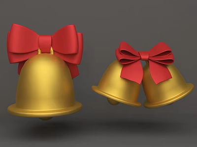 Decorative Festive Golden Bells Adorned With Red Bows For Holiday Design 3d model